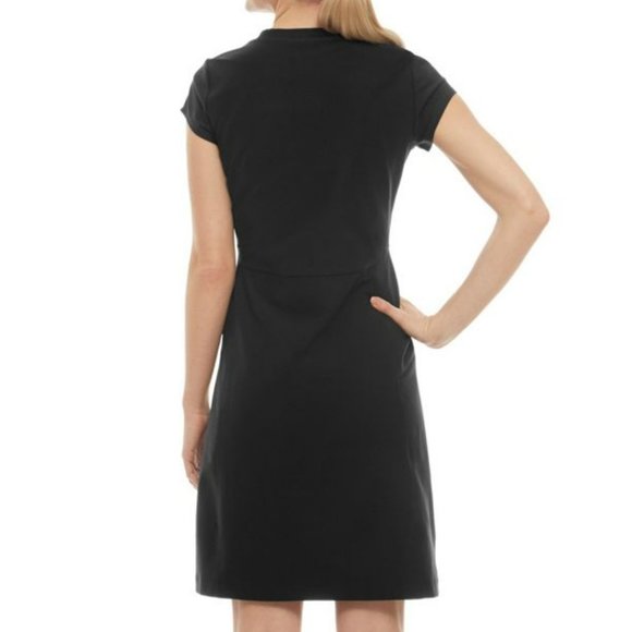 L.L. Bean Black V-Neck Short Sleeve Fitness Dress Zippered Pocket - S - Picture 2 of 11